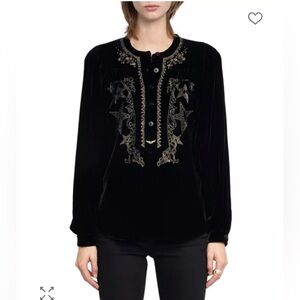 NWT ZADIG & VOLTAIRE Tigy Velvet Embroidered Blouse Black Sz XS $498